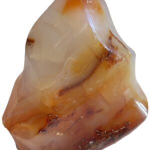 Carnelian flame 1 2 sians emporium Hand carved polished carnelian flame sculpture featuring twisting ridges with deep mahogany red burnt orange tones and smoky chalcedony patches isolated on a white background